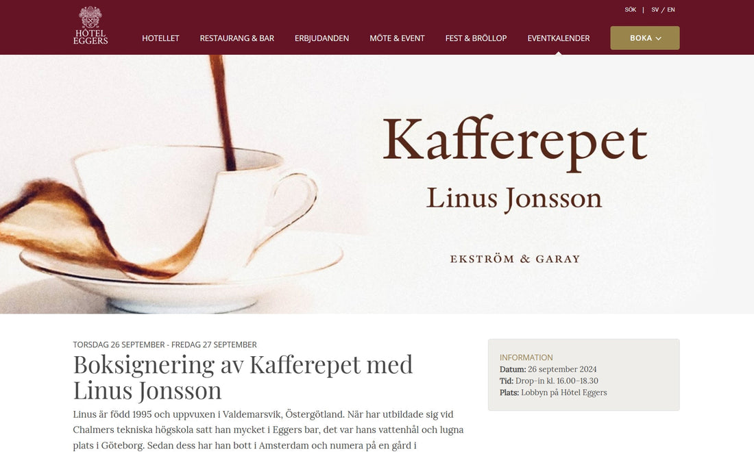 Book signing event at Hotel Eggers in Gothenburg